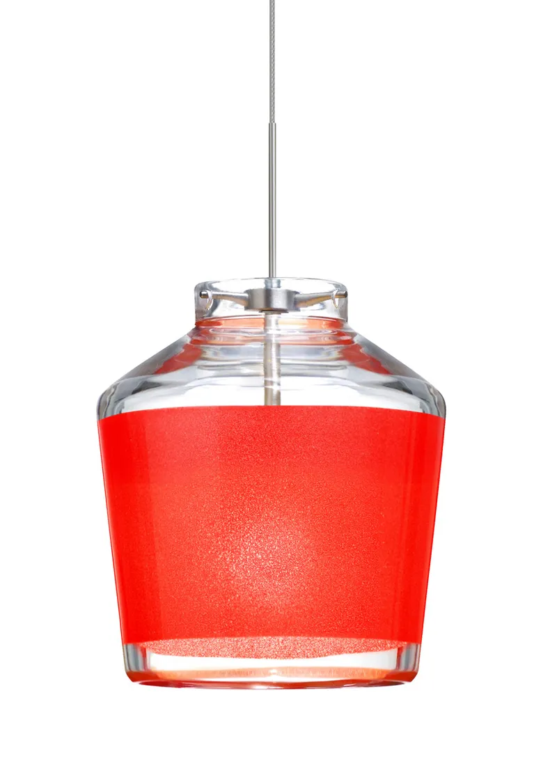 Pica 6 LED Satin Nickel Pendant Ceiling Light in Red Sand Glass