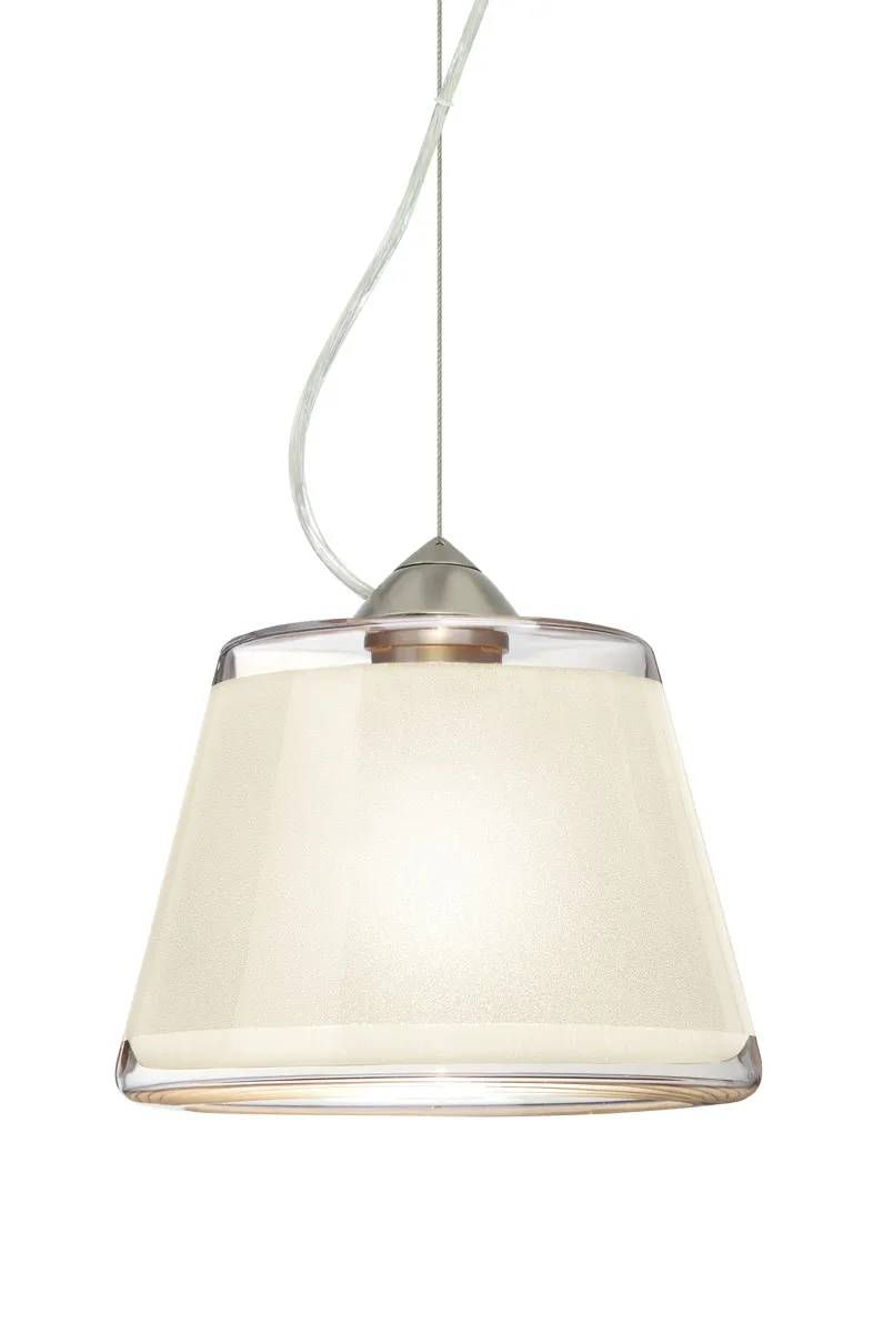 Pica 9 LED Satin Nickel Pendant Ceiling Light in White Sand Glass