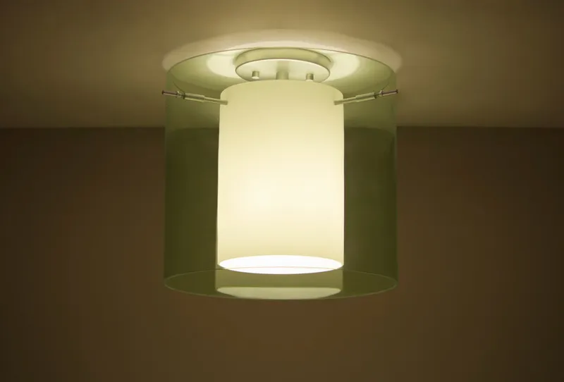 Pahu LED 12 inch Satin Nickel Semi-Flush Mount Ceiling Light in Transparent Olive/Opal Glass