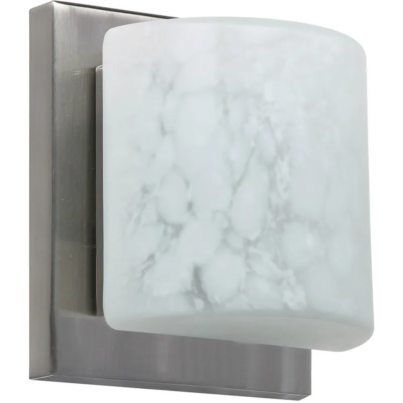 Paolo LED 5 inch Satin Nickel ADA Mini Sconce Wall Light in Carrera Glass