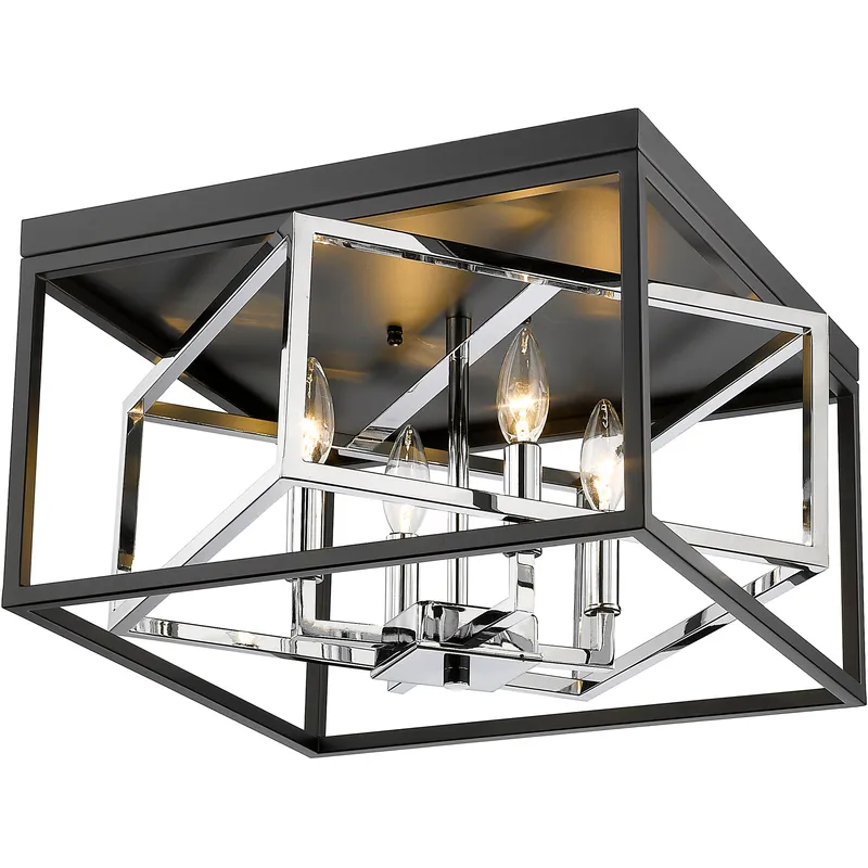 Canada 4 Light 16 inch Black and Chrome Flush Mount Ceiling Light