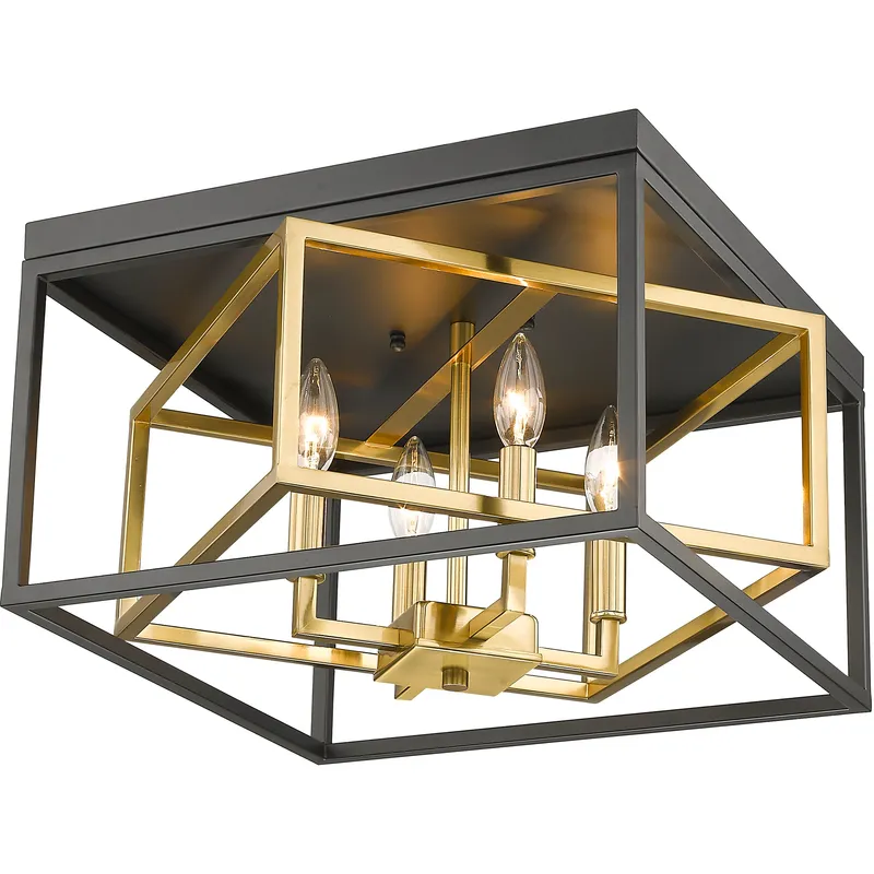 Canada 4 Light 16 inch Black and Gold Flush Mount Ceiling Light