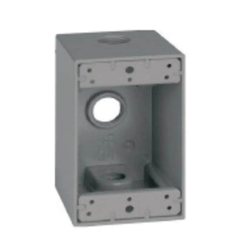 Weatherproof Outlet Box, 1 Gang, (3) 3/4" Outlets, 2-5/8" Deep, Die Cast Metal, Gray