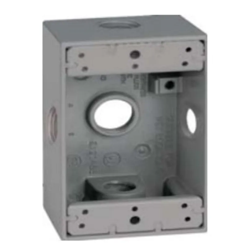 Weatherproof Outlet Box, 1 Gang, (5) 3/4" Outlets, 2-5/8" Deep, Die Cast Metal, Gray