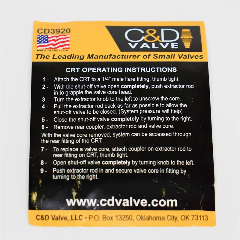 C&D Valve CD3920 core removal tool 1/4 inches FTG w/ball valve