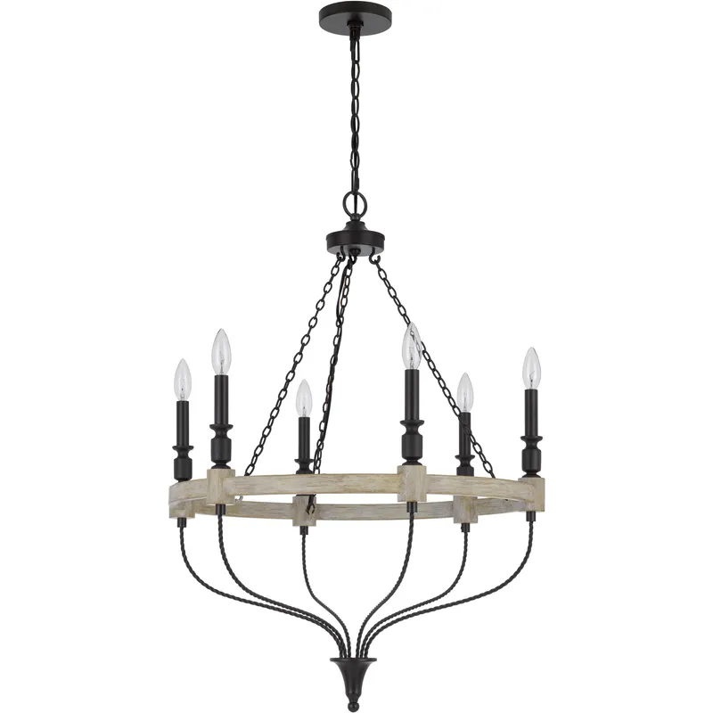 Grove 6 Light 26 inch Drifted Wood and Black Chandelier Ceiling Light