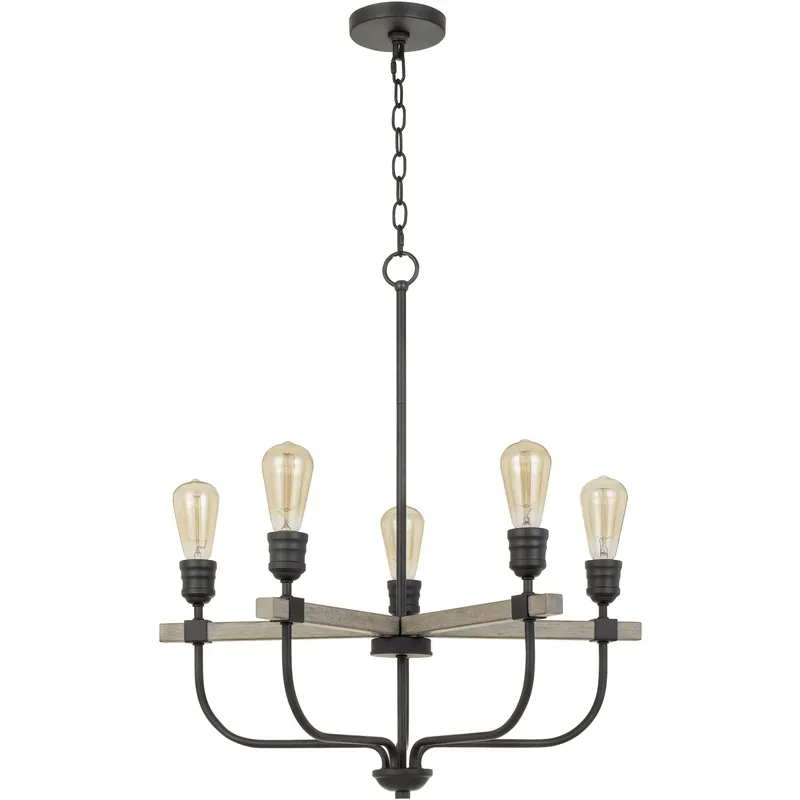 Sion 5 Light 5 inch Natural Wood and Iron Chandelier Ceiling Light