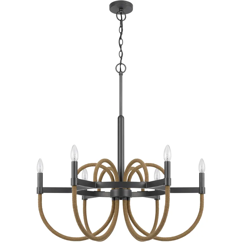 Rowland 6 Light 31 inch Burlap and Black Chandelier Ceiling Light, Candelabra Style