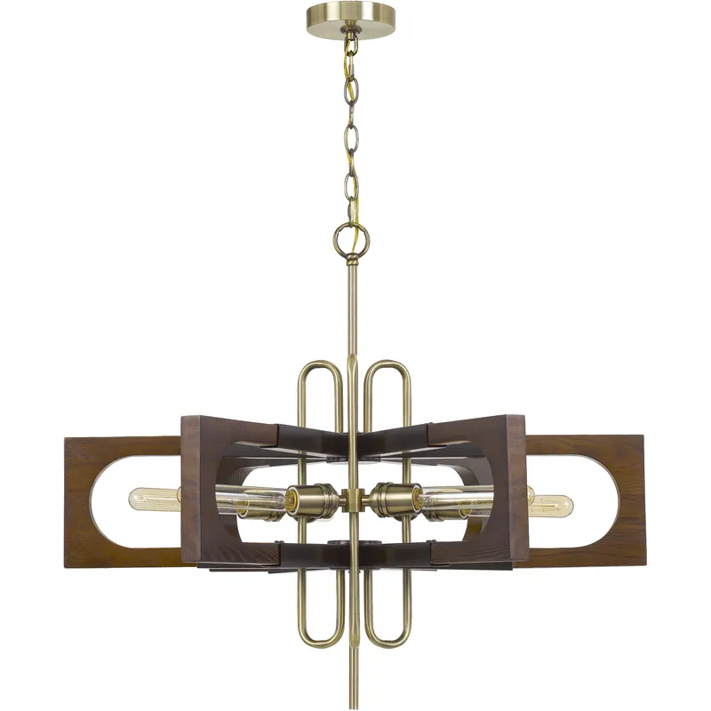 Sneek 6 Light 4.75 inch Antique Brass/Wood Chandelier Ceiling Light