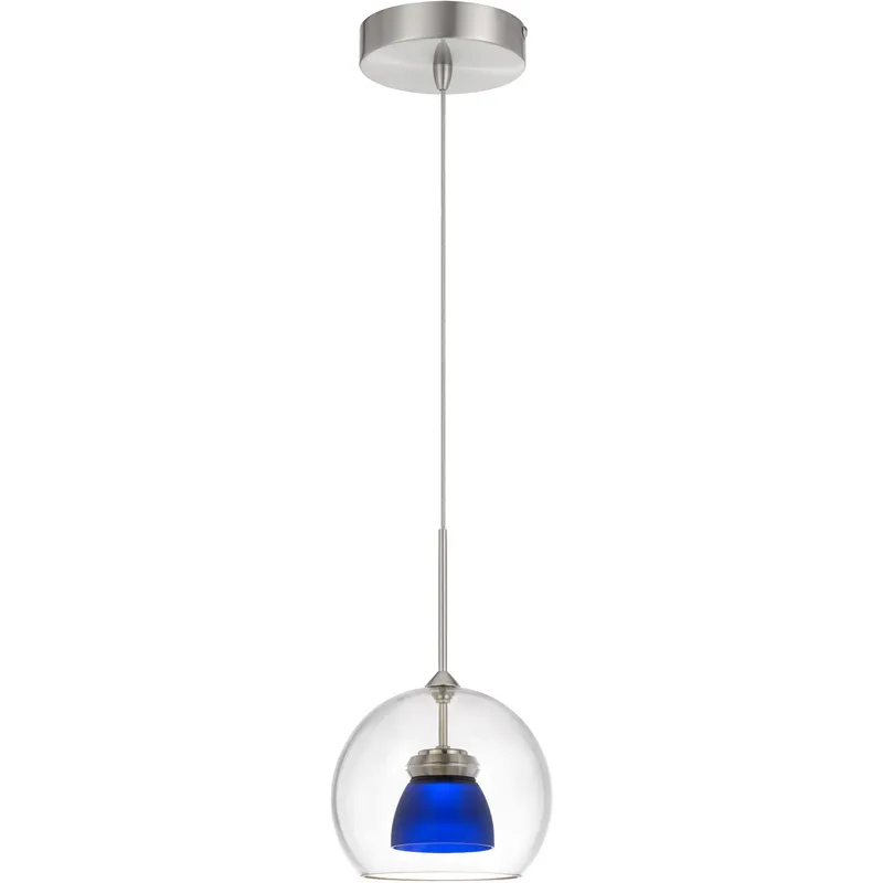 Double Glass LED 6 inch Frosted Blue Mini Pendant Ceiling Light in Blue Frost, Clear