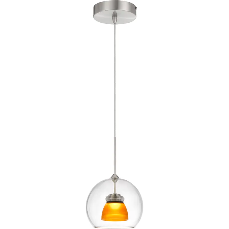 Double Glass LED 6 inch Frosted Yellow Mini Pendant Ceiling Light in Amber Frost, Clear