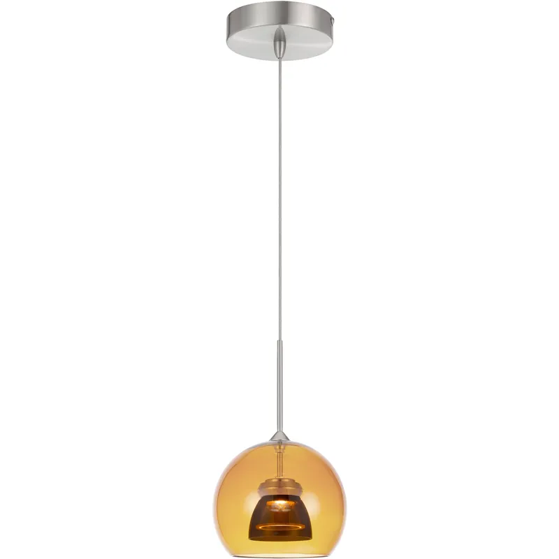 Double Glass LED 6 inch Amber/Smoke Mini Pendant Ceiling Light in Smoke Glass