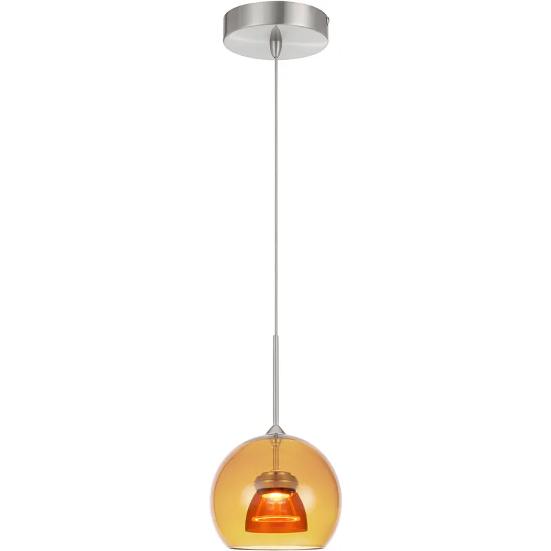 Double Glass LED 6 inch Amber/Yellow Mini Pendant Ceiling Light in Amber Glass