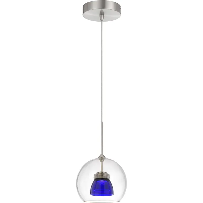 Double Glass LED 6 inch Clear Blue Mini Pendant Ceiling Light in Blue Glass