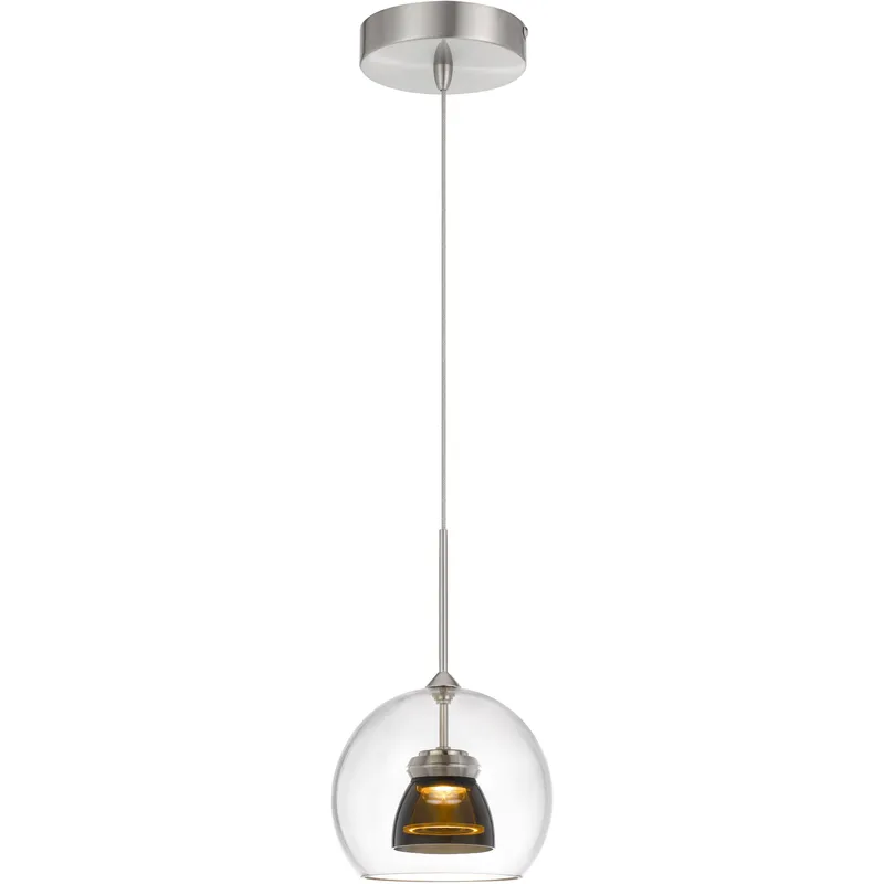 Double Glass LED 6 inch Smoked Mini Pendant Ceiling Light in Smoke Glass, Clear