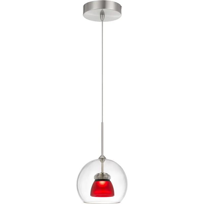 Double Glass LED 6 inch Frosted Red Mini Pendant Ceiling Light in Red Frost, Clear