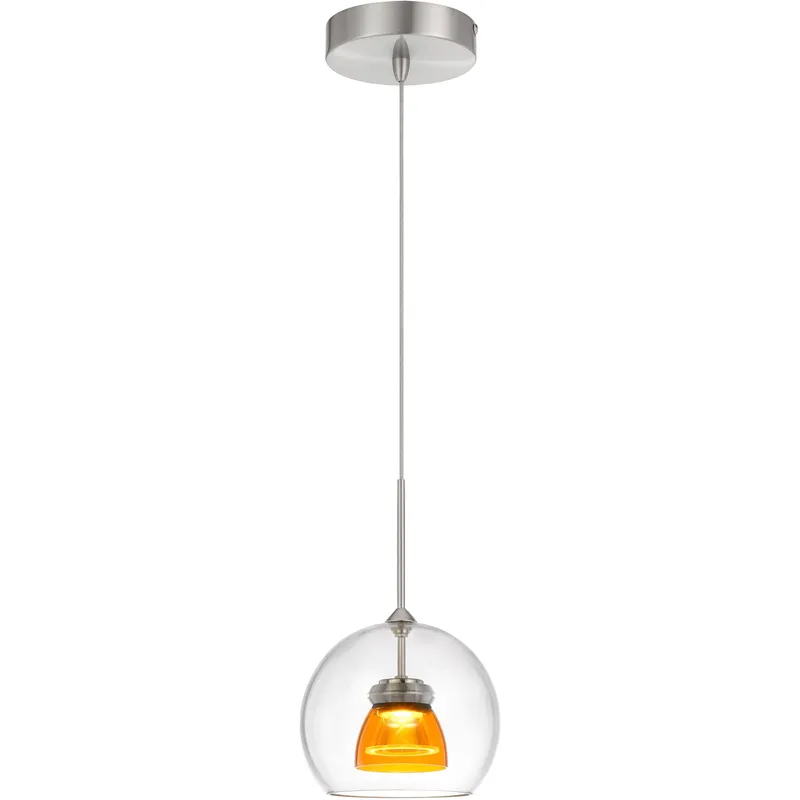 Double Glass LED 6 inch Clear Yellow Mini Pendant Ceiling Light in Amber Glass