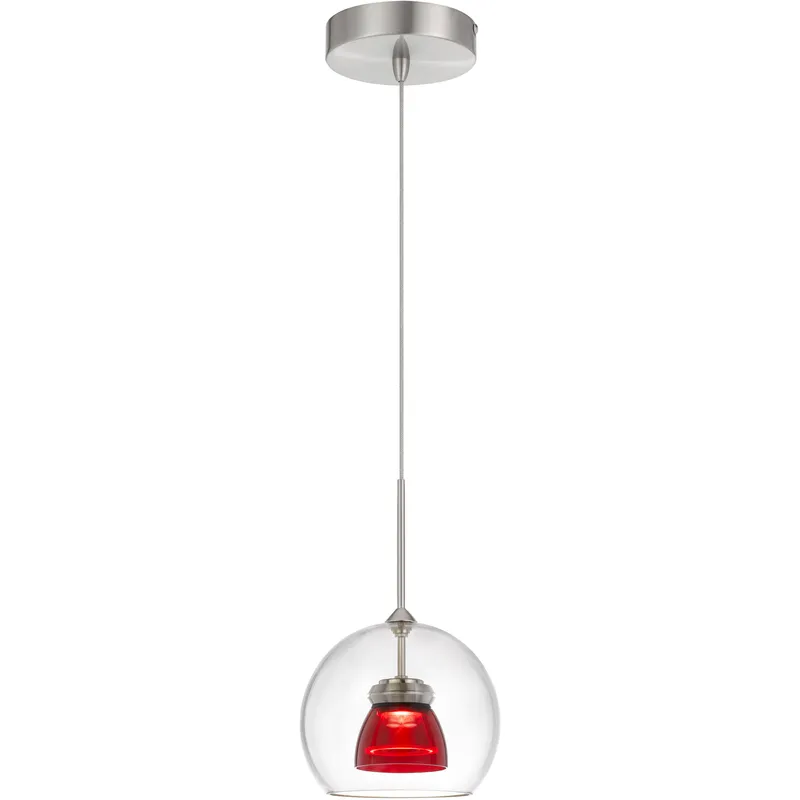Double Glass LED 6 inch Red Clear Mini Pendant Ceiling Light in Red Glass