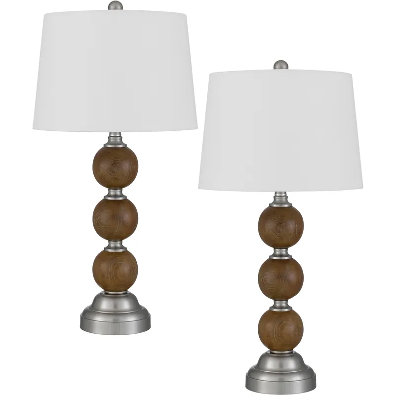 Grange 28.25 inch 100 watt Justic Oak and Brushed Steel Table Lamp Portable Light, Stacked Orb Style