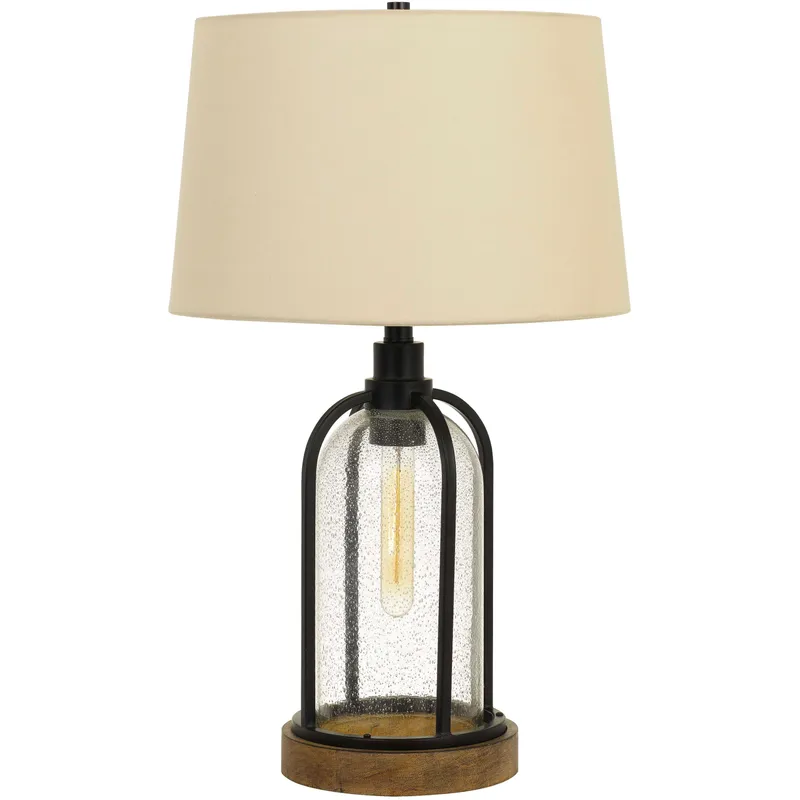 Ciney 27 inch 100 watt Black and Pine Wood Table Lamp Portable Light, with Night Light