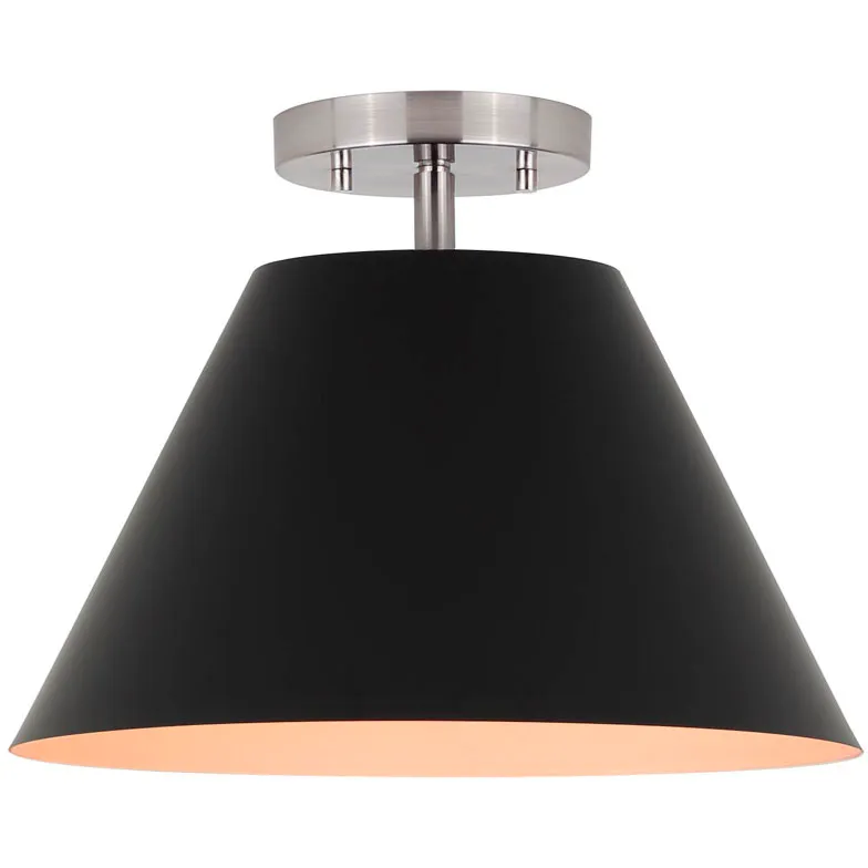 Talia 1 Light 13 inch Brushed Nickel/Matte Black Semi Flush Ceiling Light