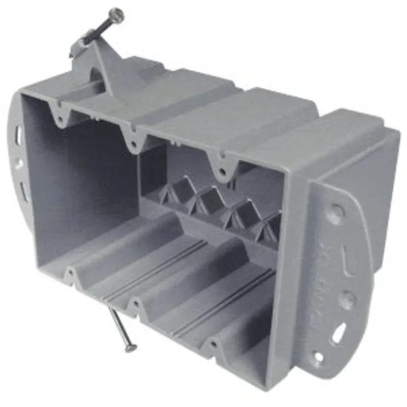 Switch/Outlet Box, 3-Gang, Depth: 3", Nail-On, Non-Metallic