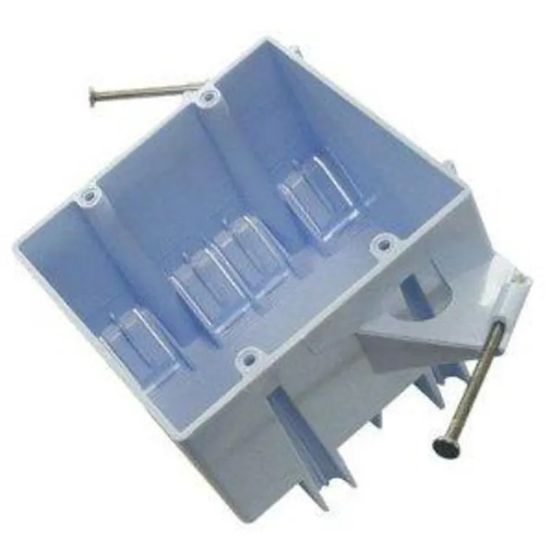 Switch/Outlet Box, 2-Gang, Depth: 3-5/8", Nail-On, Non-Metallic
