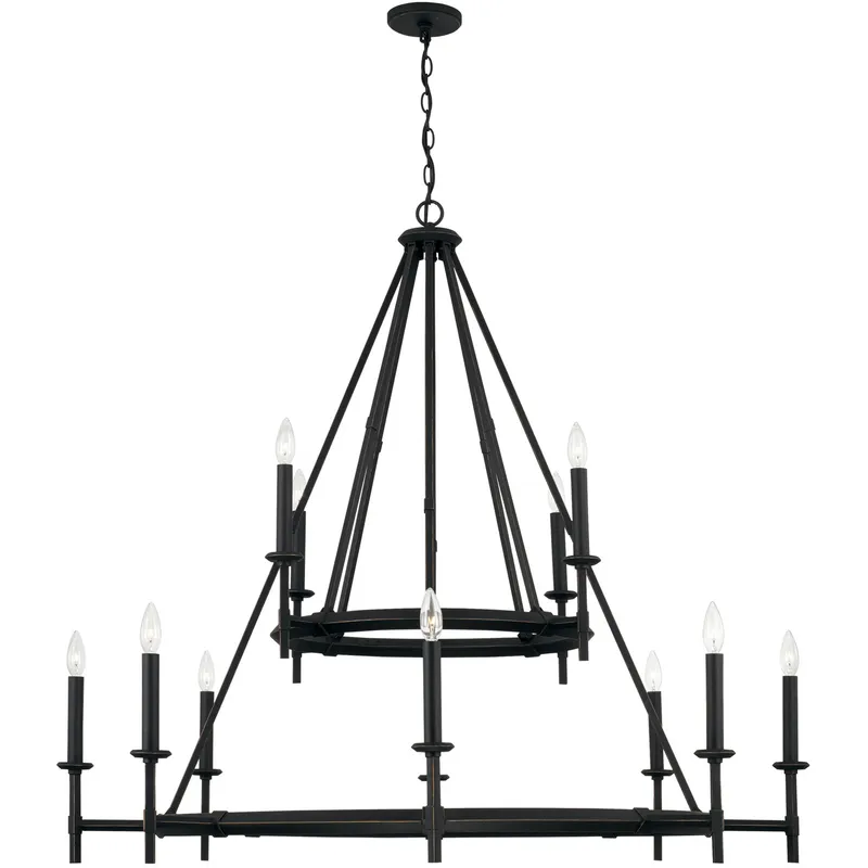 Ogden 12 Light 48 inch Brushed Black Iron Chandelier Ceiling Light