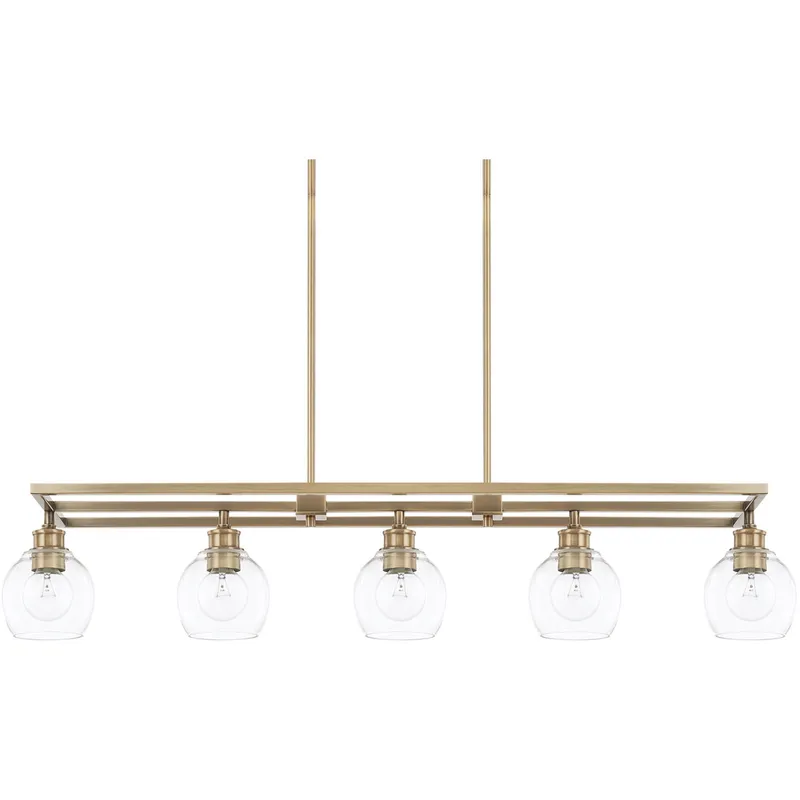 Mid Century 5 Light 47 inch Aged Brass Island Ceiling Light