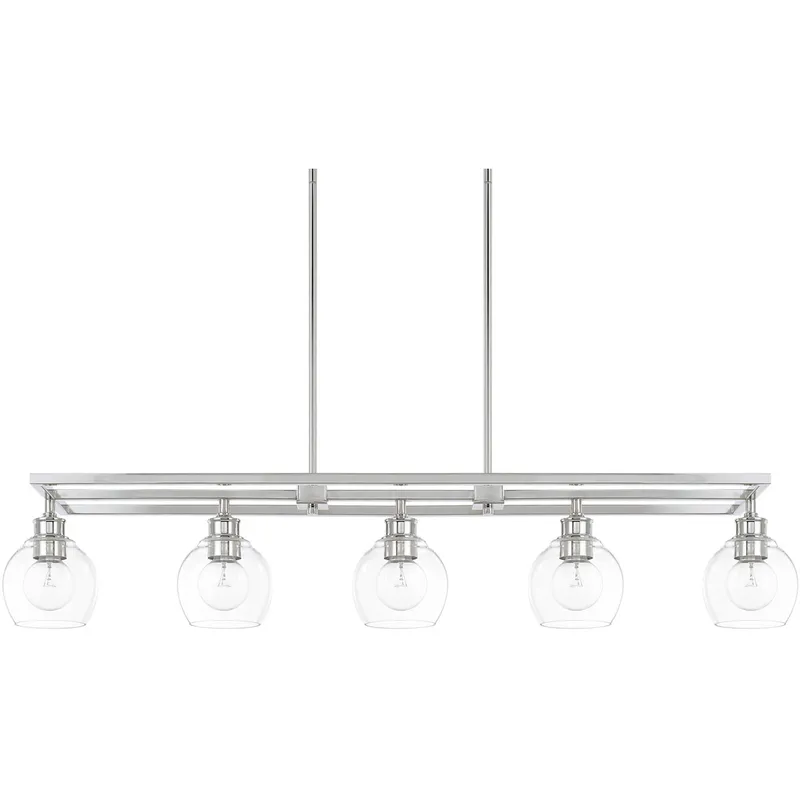 Mid Century 5 Light 47 inch Polished Nickel Island Ceiling Light