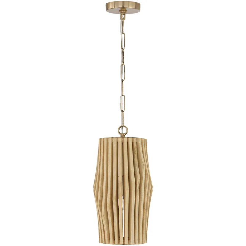Archer 1 Light 8.75 inch Blonde Wood and Matte Brass Pendant Ceiling Light