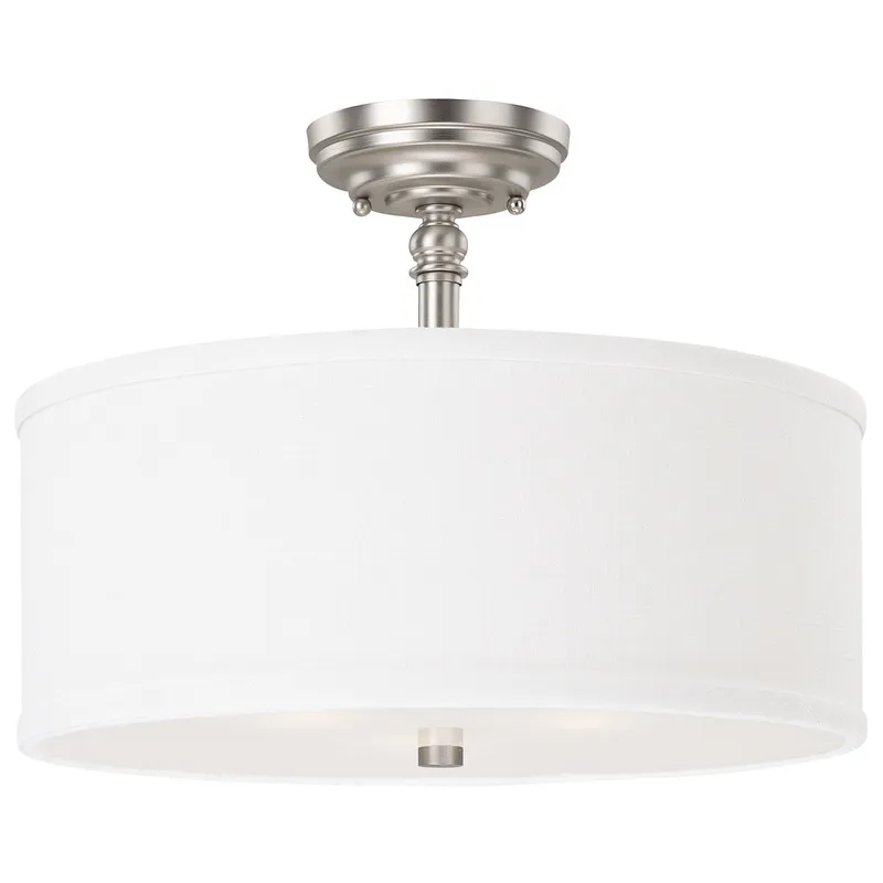 Loft 3 Light 15 inch Matte Nickel Semi-Flush Mount Ceiling Light in White Fabric Shade