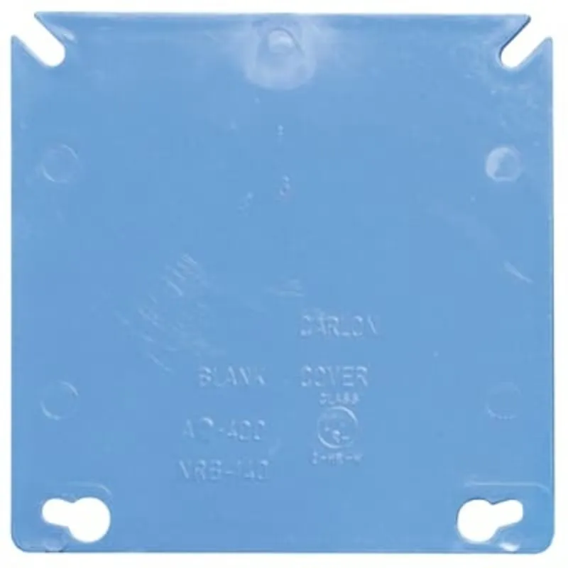 4" Square Cover, Blank, 2-Gang, Non-Metallic, Blue