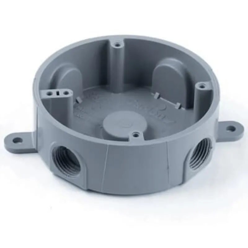 Weatherproof Box, Round, (5) 1/2" Outlets, 1.875" Deep, Non-Metallic