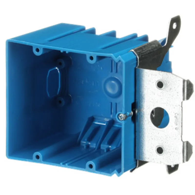 Outlet Box, 2 Gang, Adjustable New Work, 4 x 3-5/8 x 3", Blue, PVC