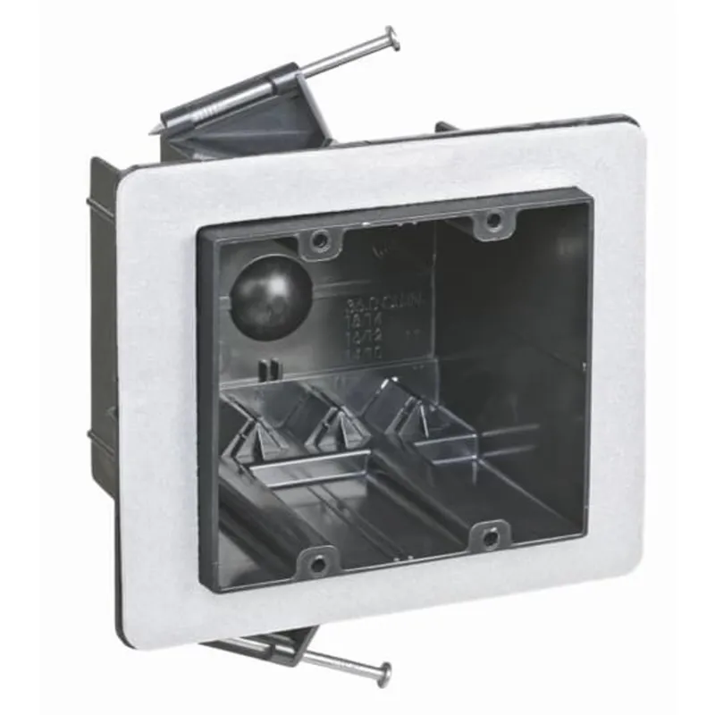 Switch/Outlet Box, 2-Gang, Depth: 3-1/4", Nail-On, Non-Metallic