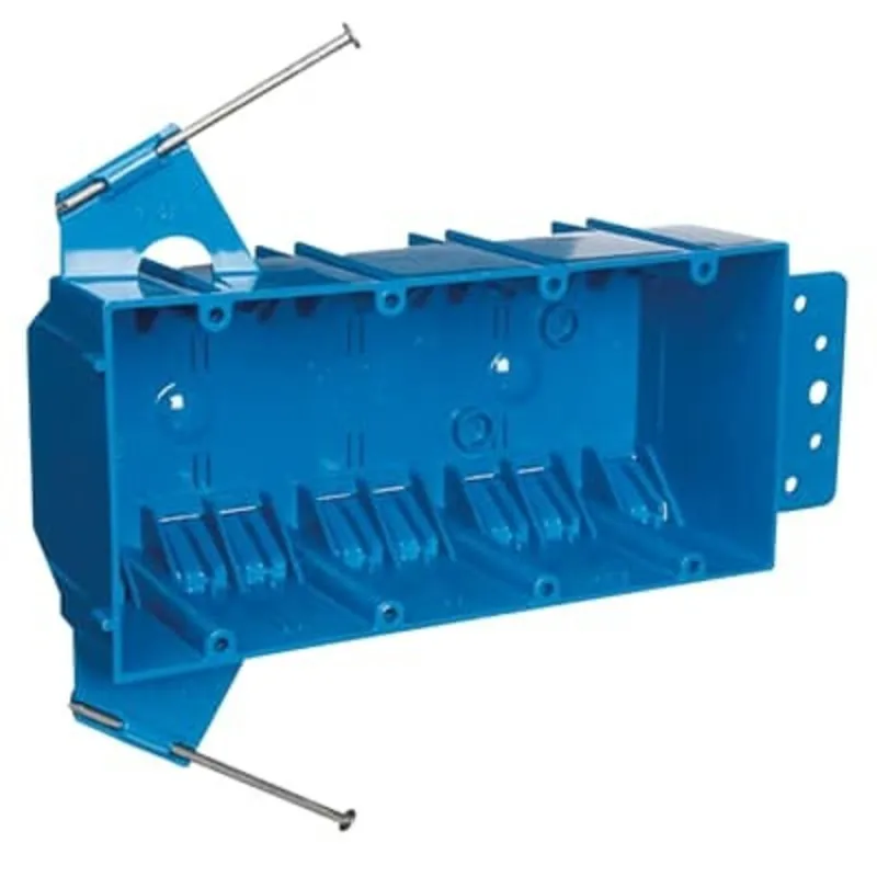 Switch/Outlet Box with Bracket, 4-Gang, Depth: 2-1/2", Nail-On, Non-Metallic