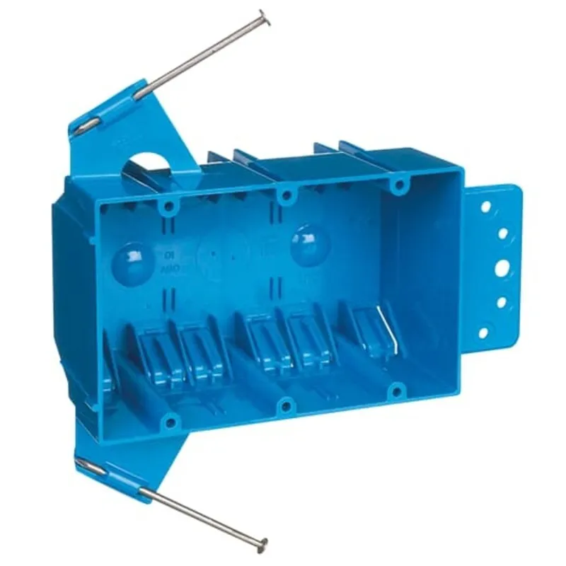 Switch/Outlet Box with Bracket, 3-Gang, Depth: 2-11/16", Nail-On, Non-Metallic
