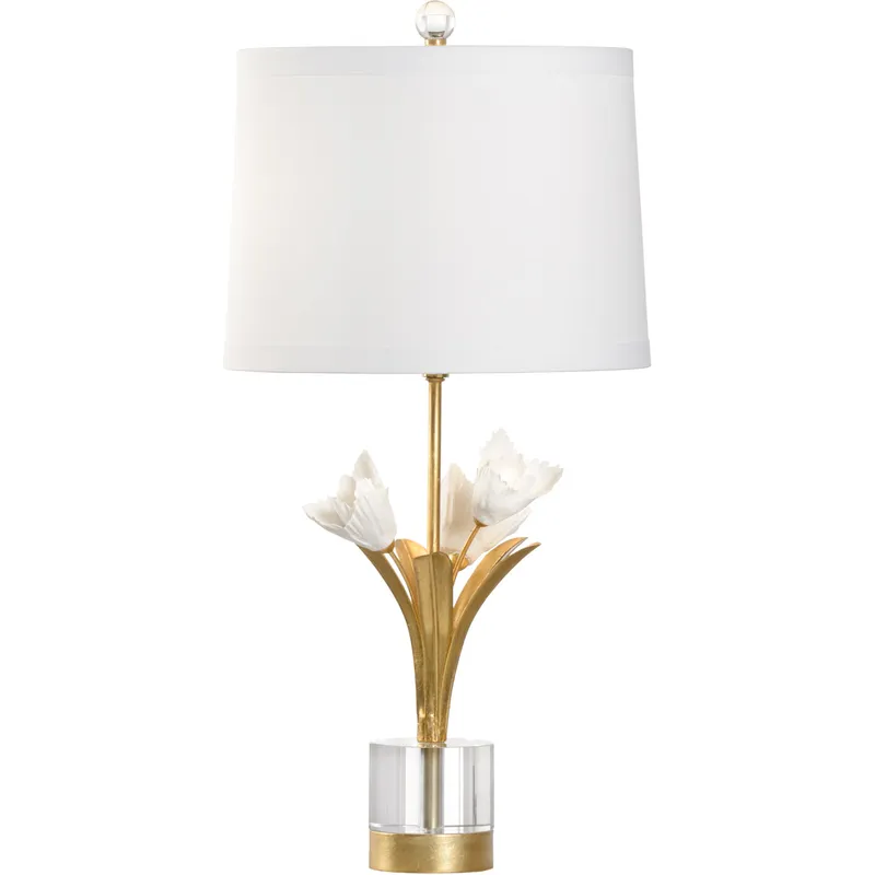 Chelsea House 24.5 inch 100 watt Antique Gold Leaf/Matte White Glaze/Clear Table Lamp Portable Light