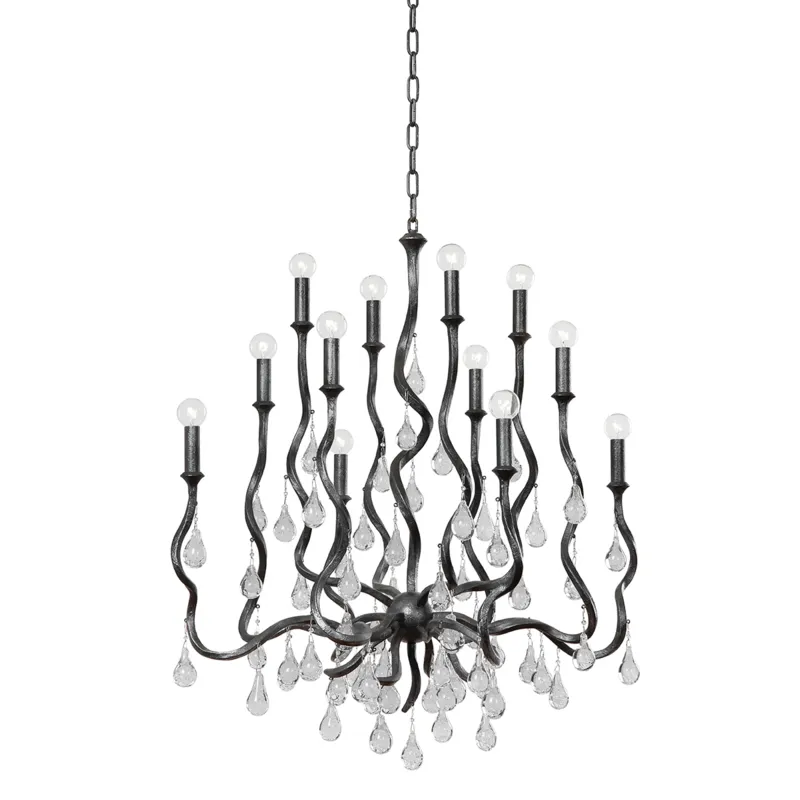 Aveline 12 Light 33.25 inch Black Silver Leaf Chandelier Ceiling Light