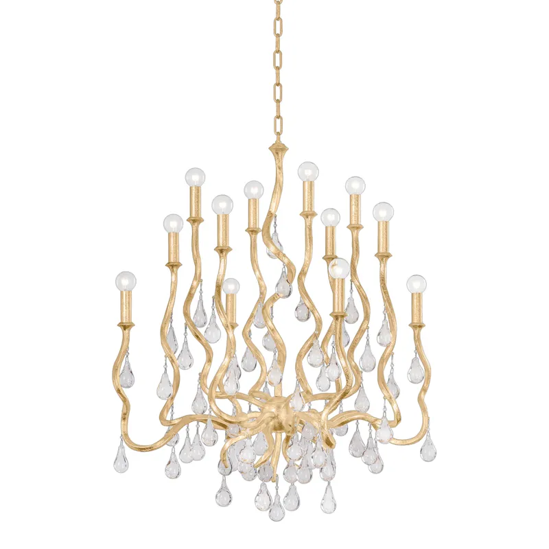 Aveline 12 Light 33.25 inch Gold Leaf Chandelier Ceiling Light