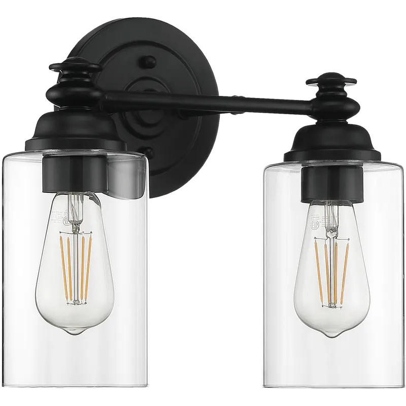 Neighborhood Dardyn 2 Light 13.38 inch Flat Black Vanity Light Wall Light in Clear Glass