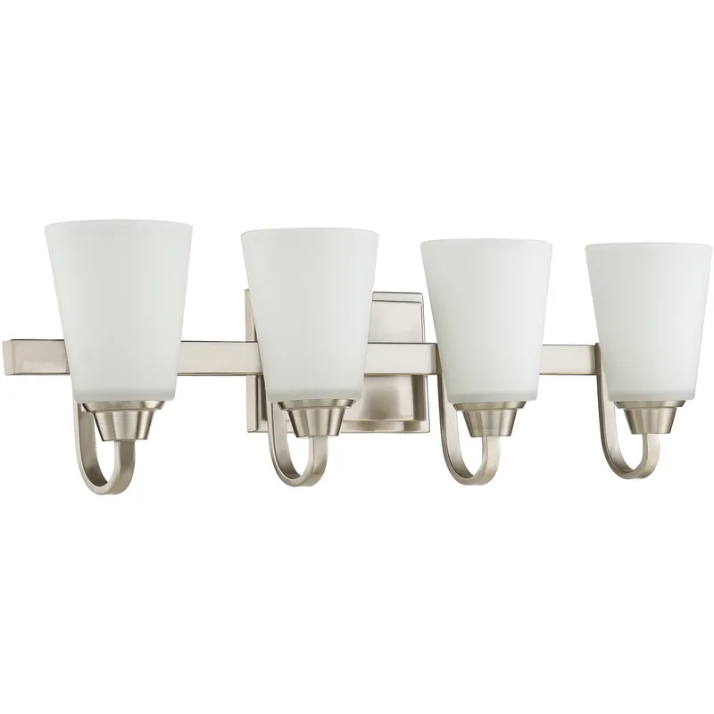 Neighborhood Grace 4 Light 27.5 inch Brushed Polished Nickel Vanity Light Wall Light in White Frosted Glass, Jeremiah