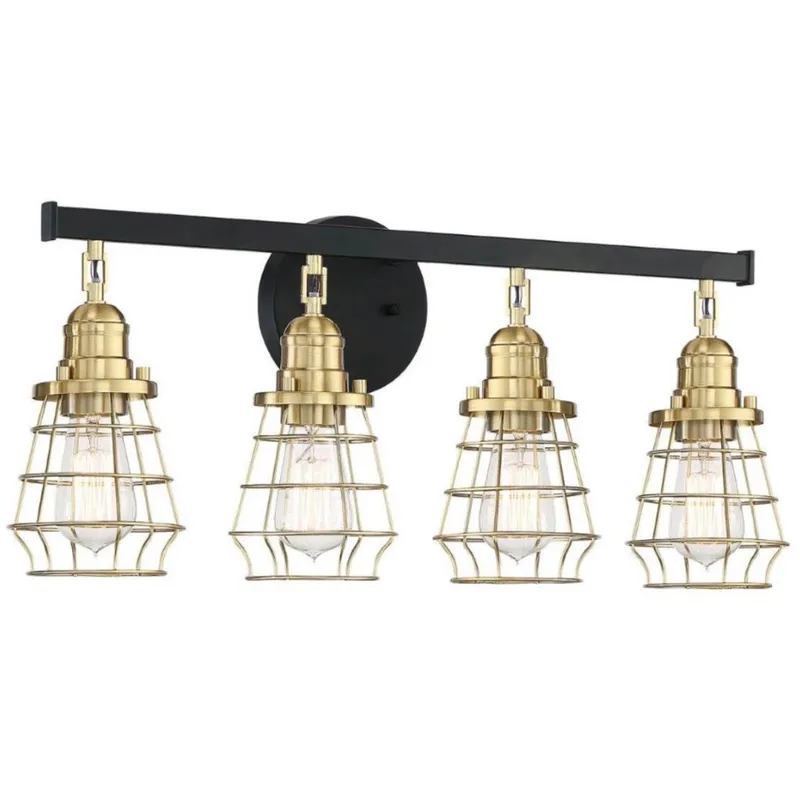 Neighborhood Thatcher 4 Light 26 inch Flat Black/Satin Brass Vanity Light Wall Light in Flat Black and Satin Brass, Neighborhood Collection