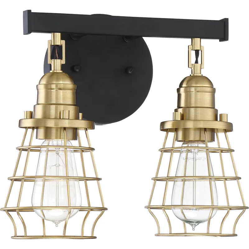 Neighborhood Thatcher 2 Light 12 inch Flat Black/Satin Brass Vanity Light Wall Light in Flat Black and Satin Brass, Neighborhood Collection