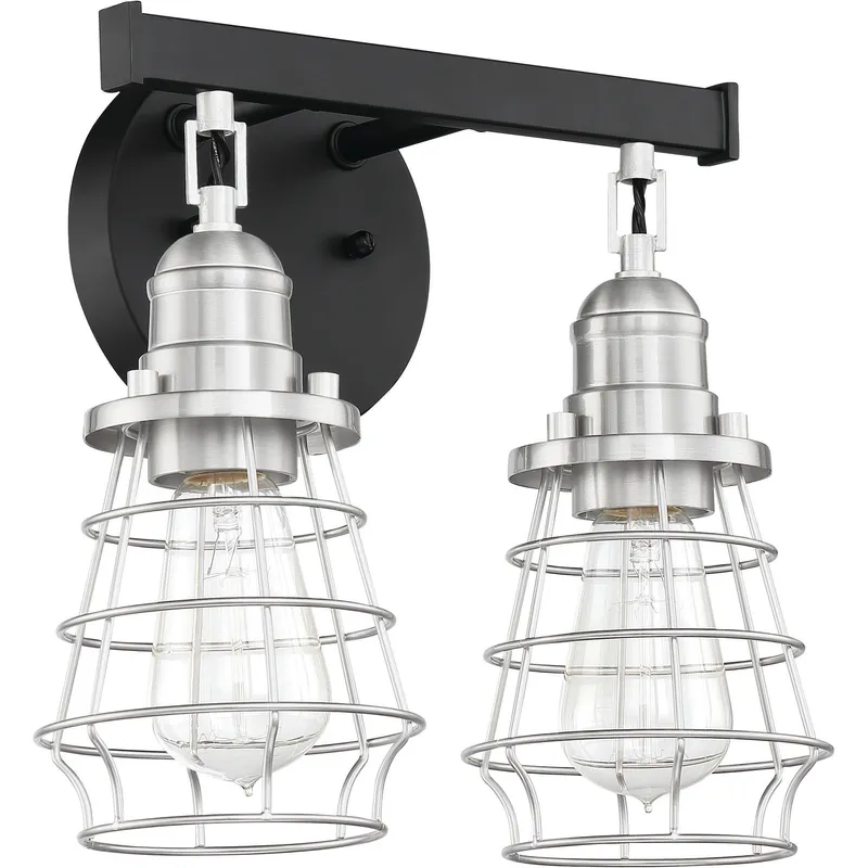 Neighborhood Thatcher 2 Light 12 inch Flat Black/Brushed Polished Nickel Vanity Light Wall Light, Neighborhood Collection
