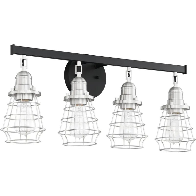 Neighborhood Thatcher 4 Light 26 inch Flat Black/Brushed Polished Nickel Vanity Light Wall Light, Neighborhood Collection