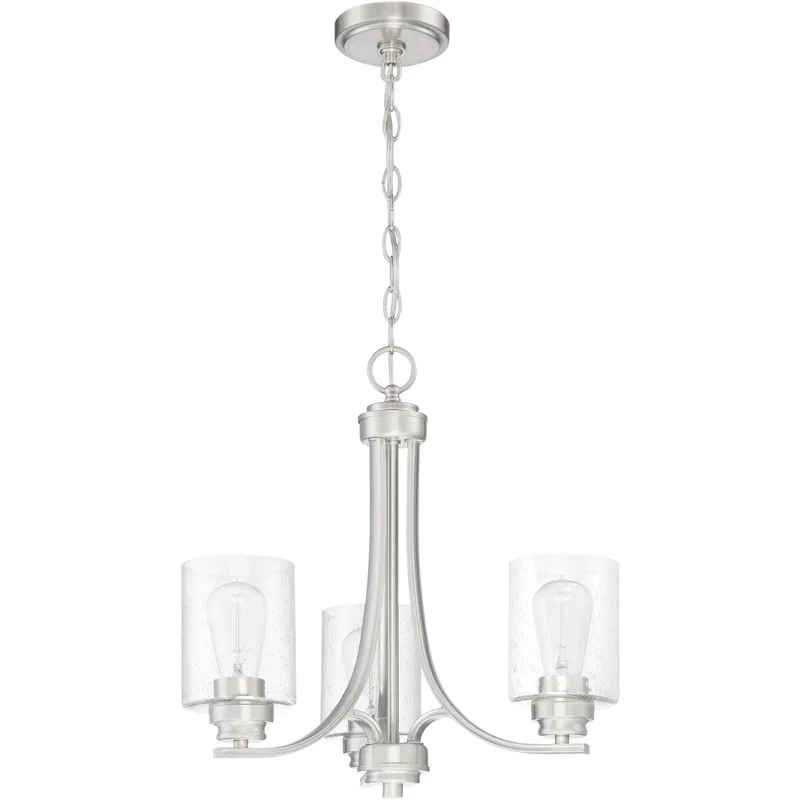 Neighborhood Bolden 3 Light 18 inch Brushed Polished Nickel Chandelier Ceiling Light in Clear Seeded, Neighborhood Collection