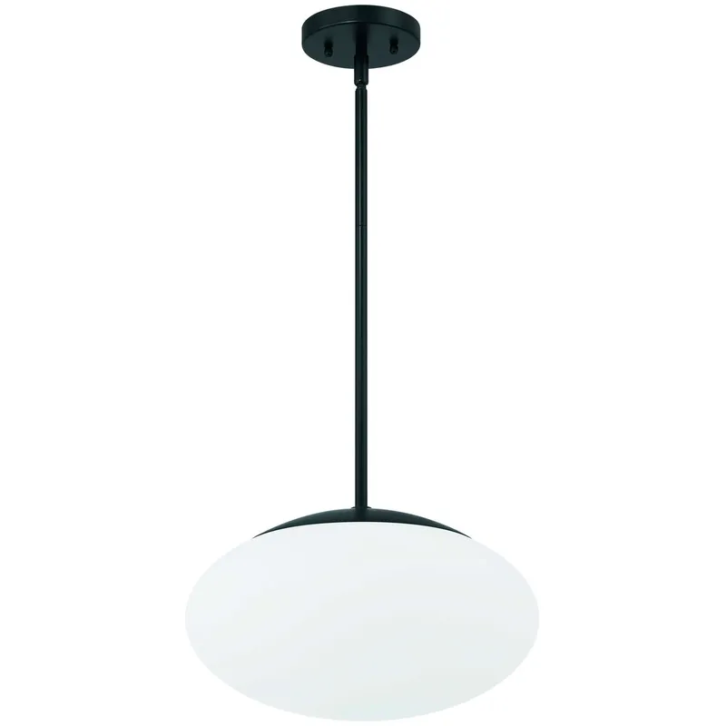 Gaze 1 Light 14 inch Flat Black Pendant Ceiling Light in White Frosted Glass