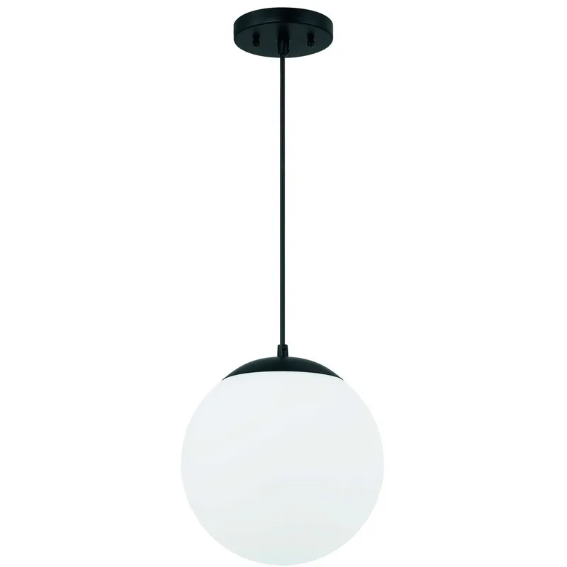 Gaze 1 Light 10 inch Flat Black Pendant Ceiling Light in White Frosted Glass